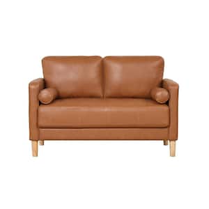 Lillith 52.4 in. Caramel Brown Solid Faux Leather 2-Seater Loveseat
