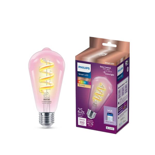 Philips Amber and Full Color ST19 25W Equivalent Dimmable Smart Wi-Fi WiZ Connected Vintage Edison LED Light Bulb 2100K (1-Pack)