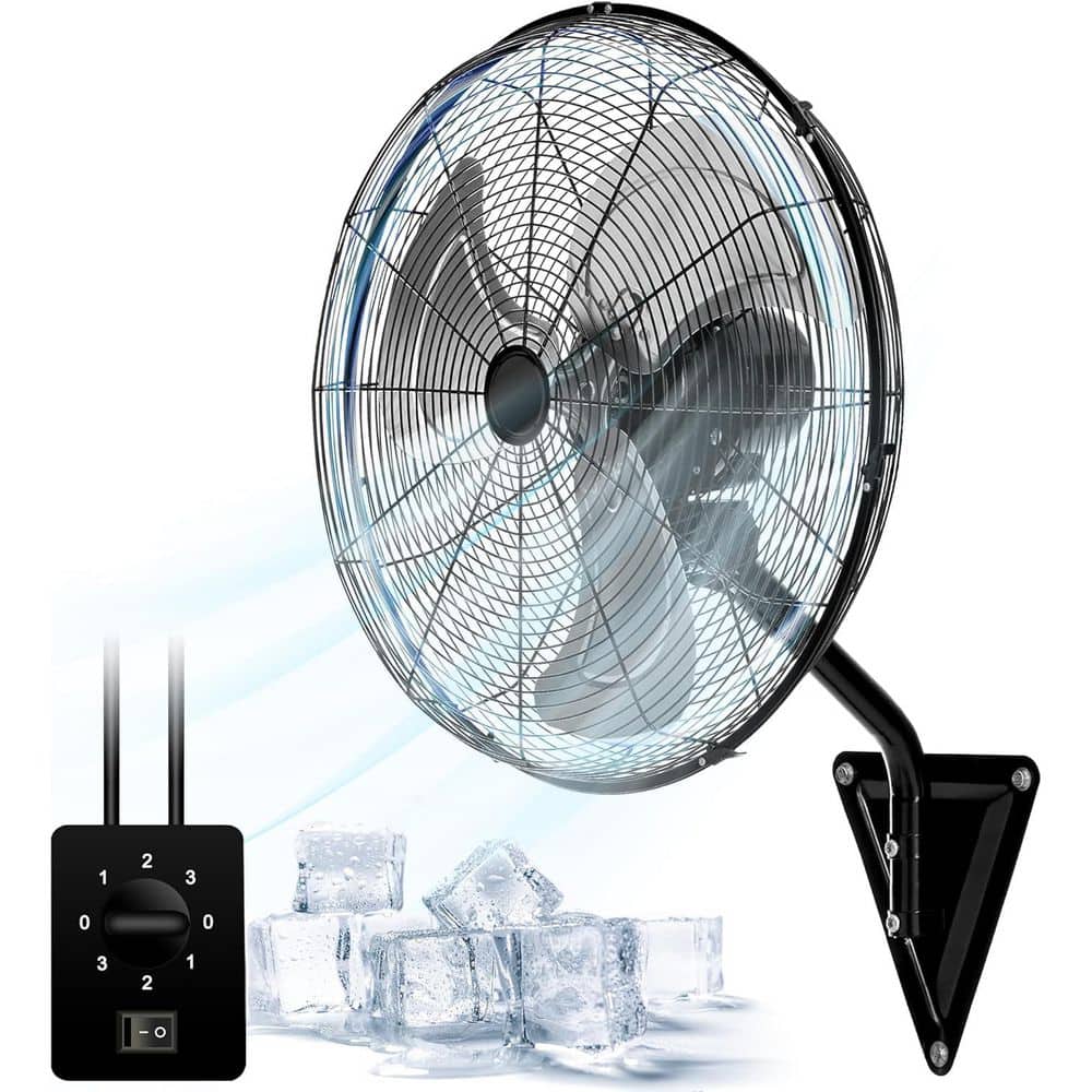Adrinfly 20 in. 3-Speed Oscillating High Velocity Black Indoor/Outdoor Wall Mount Fan 7000 CFM for Household, Commercial Use