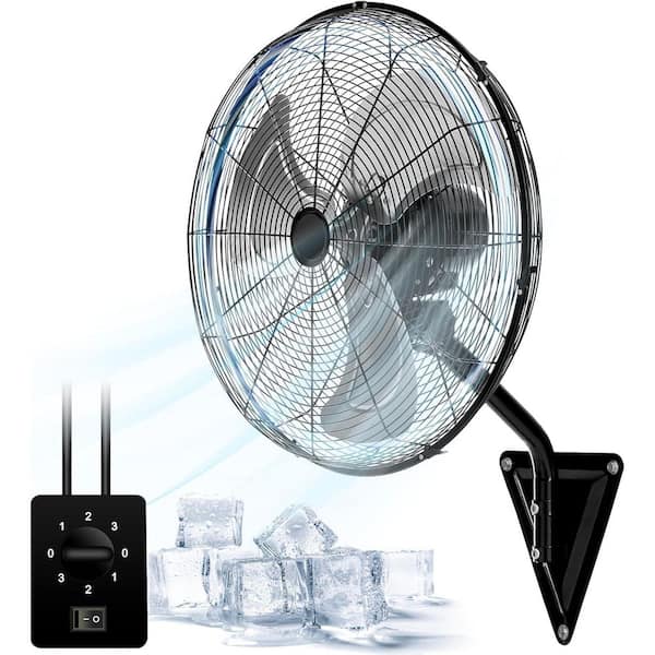 20 in. 3-Speed Oscillating High Velocity Black Indoor/Outdoor Wall Mount Fan 7000 CFM for Household, Commercial Use