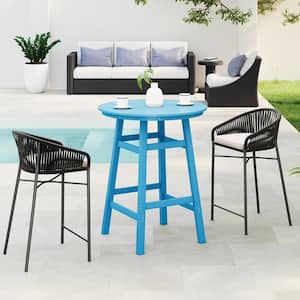 Laguna 35 in. Round HDPE Plastic All Weather Bar Height High Top Bistro Outdoor Bar Table in Pacific Blue