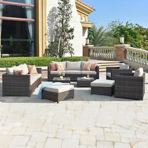 Harper Gray 12-Piece Wicker Outdoor Sectional Set with Beige Cushions