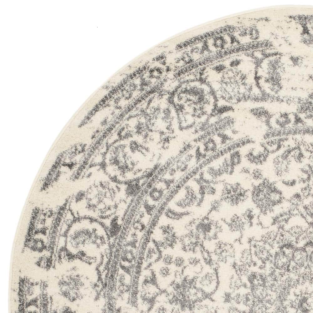 Chic Ivory & Silver 6' Round Synthetic Easy-Care Area Rug