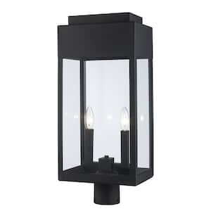 Marley 23 in. 2-Light Black Outdoor Lamp Post Light Fixture with Clear Glass