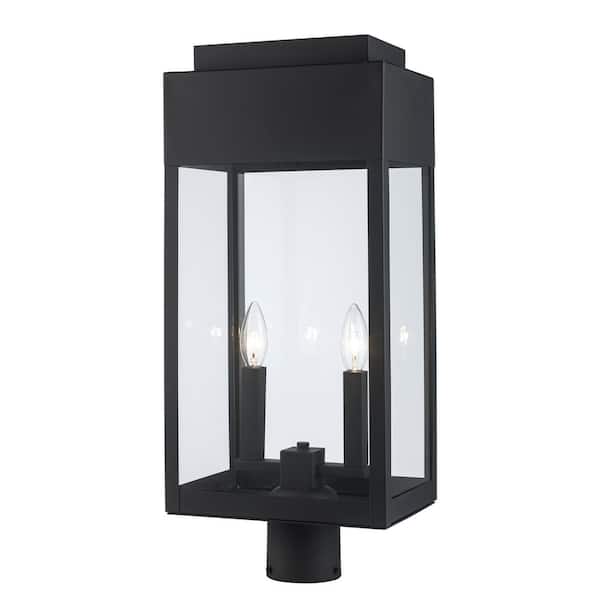 Bel Air Lighting Marley 23 in. 2-Light Black Outdoor Lamp Post Light Fixture with Clear Glass