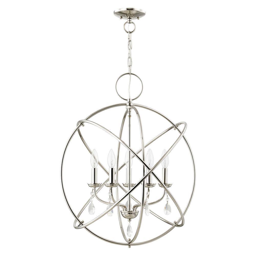 Polished Nickel Mini Chandelier with Clear Crystal Accents