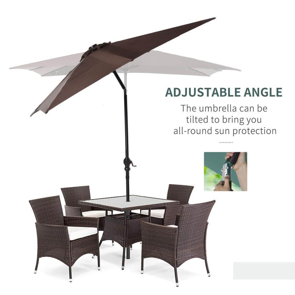 Brown Solar LED Lighted Patio Umbrella with Crank and Tilt