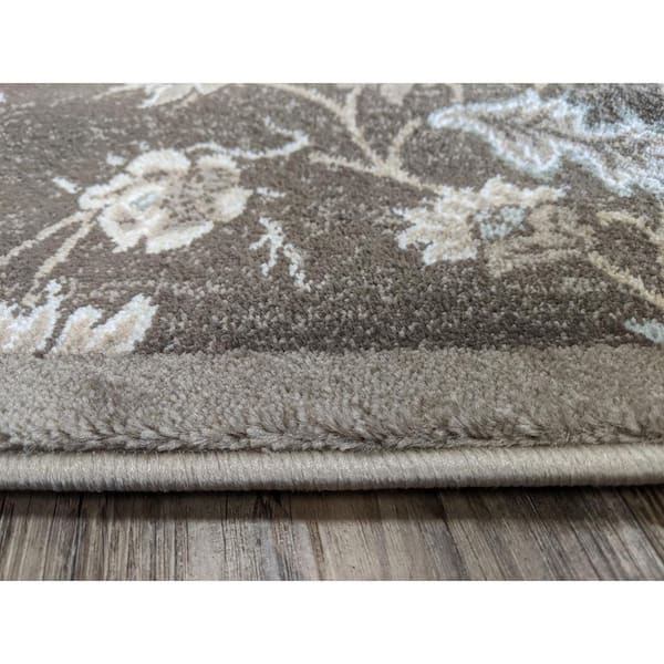 Pisa Brown 5 ft. Round Traditional Floral Area Rug