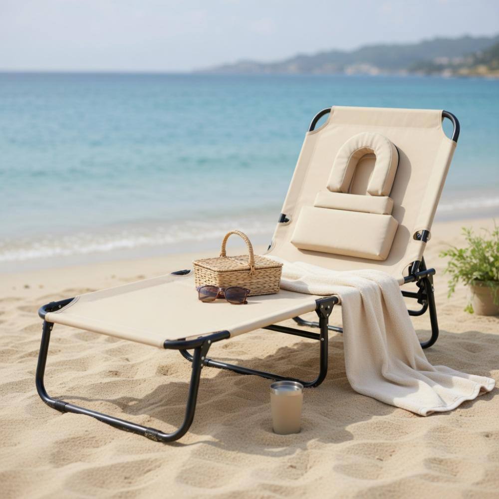 Set of 2 Folding Face Down Tanning Chair with Face Hole 3 Removable Pillows-Beige price history on PriceWatchPro