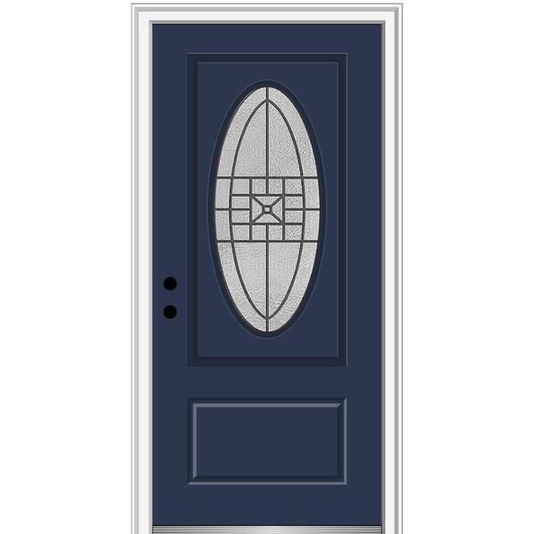 MMI Door 36 in. x 80 in. Courtyard Right-Hand Oval-Lite Decorative Painted Fiberglass Smooth Prehung Front Door, 4-9/16 in. Frame