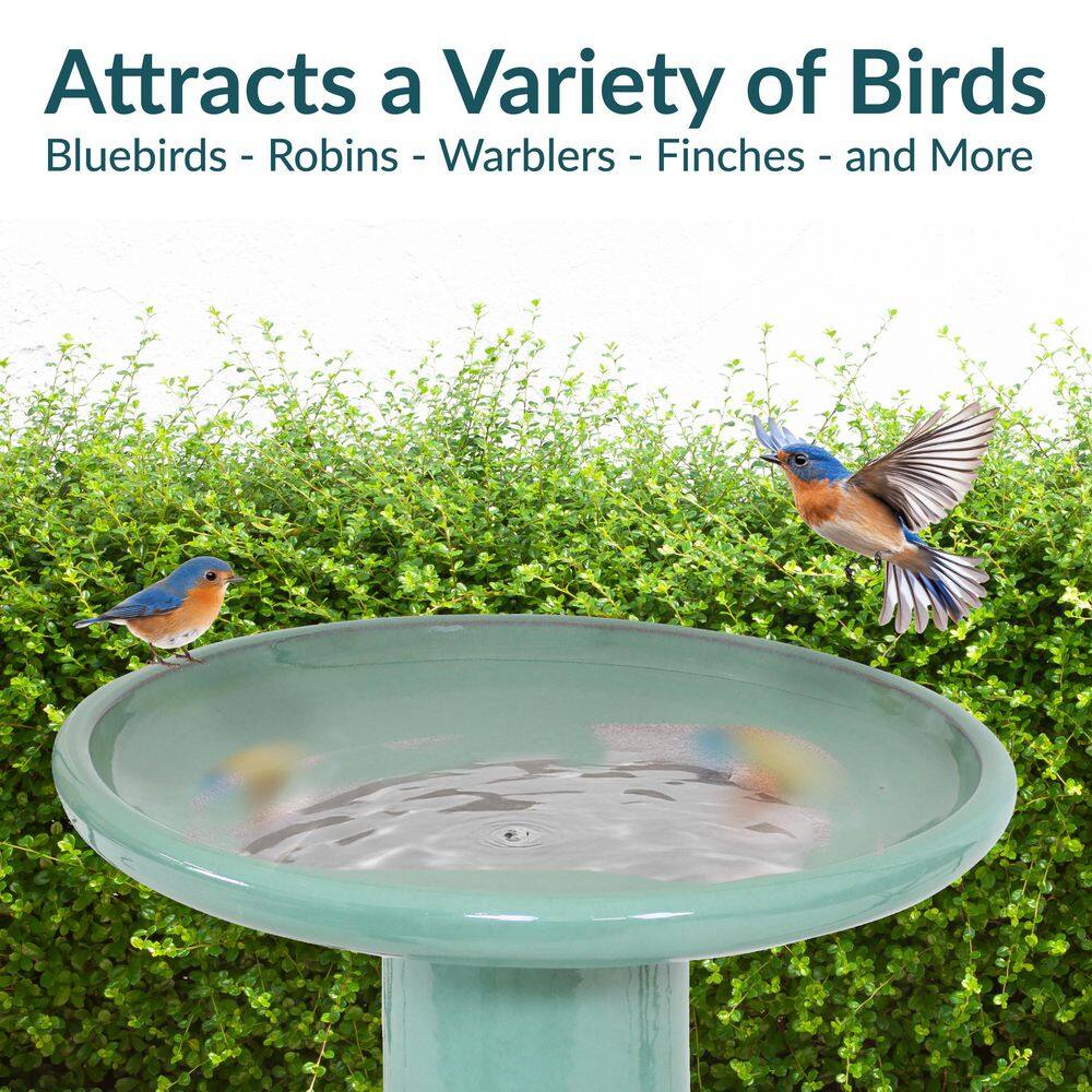 Seafoam Glazed Ceramic Hand-Painted Outdoor Bird Bath Stand
