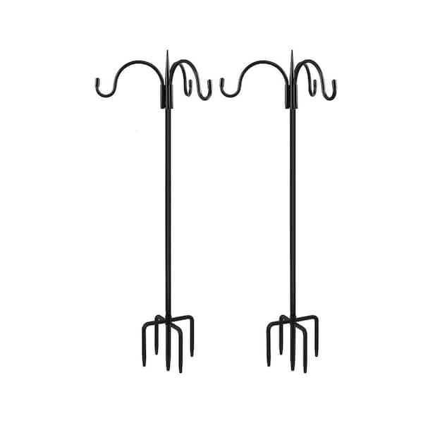 92 in black Metal Upgrade Version 3 Shepherd Hooks Bird Feeder Pole with 5 Prong Base Adjustable Shepard Hooks2 Pack