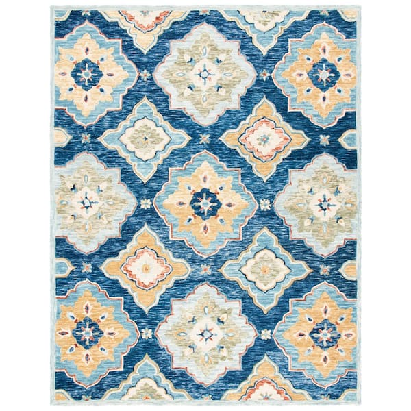 Suzani 9 ft. x 12 ft. Navy/Green Floral Border Area Rug