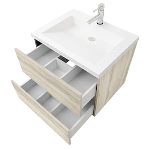 Air Wall Mount 25 in. W x 19 in. D x 20 in. H Floating Bath Vanity in Light Oak with White Cultured Marble Top