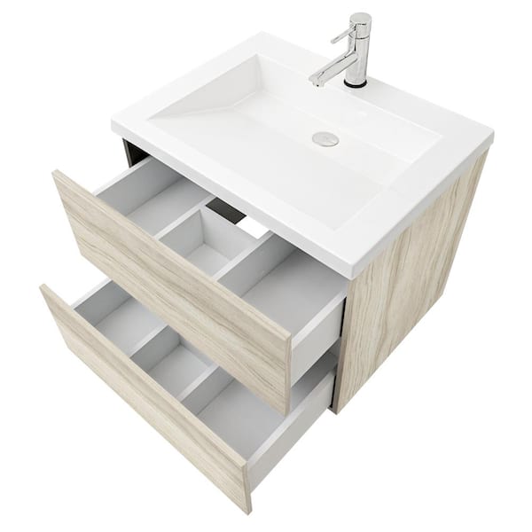 Air Wall Mount 25 in. W x 19 in. D x 20 in. H Single Sink Floating Bath Vanity in Light Oak W/White Cultured Marble Top