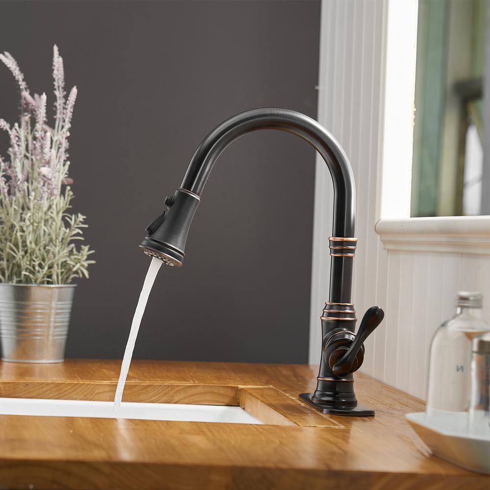 Oil Rubbed Bronze High Arc Kitchen Faucet with Pull-Out Spray
