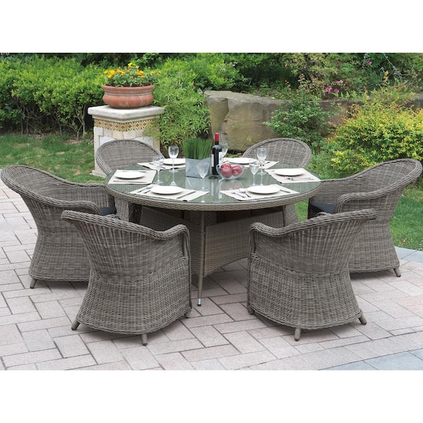 Venetian Worldwide Neive 7 Piece All Weather Wicker Circular Outdoor Dining Set With Brown Cushion Vp 229 7pcs The Home Depot - Circular Patio Furniture Cushions Venetian Worldwide Neive 7 Piece All Weather Wicker Circular Outdoor Dining Set With Brown Cushion Vp 229 7pcs The Home Depot - Circular Patio Furniture Cushions