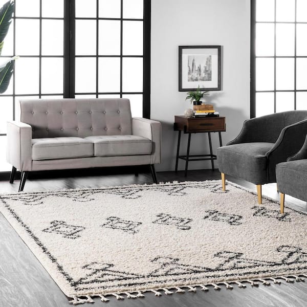 Mackie Moroccan Diamond Shag Off-White 4 ft. x 6 ft. Area Rug