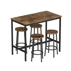 5-Piece Wood Top Rustic Brown Counter Height Table Set Pub Table Set with Metal Frame (Seat-4)