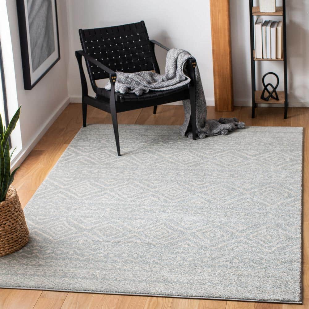 Ivory and Light Grey Geometric Square Area Rug