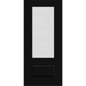 Legacy 36 in. x 80 in. Universal Handing 3/4 Lite Rain Glass Primed Black Finish Fiberglass Front Door Slab