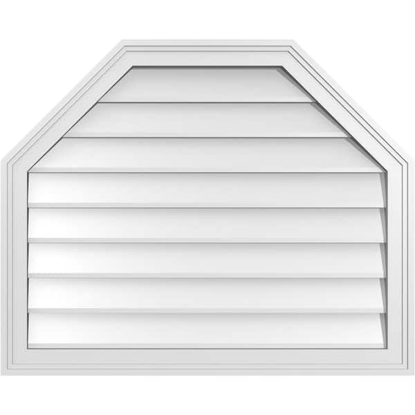 Ekena Millwork 32 in. x 26 in. Octagonal Top Surface Mount PVC Gable Vent: Decorative with Brickmould Frame