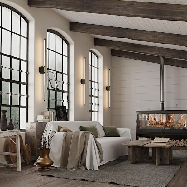 40 in. Black Gold Rechargeable Battery Operated Wall Sconce (Set of 2) Modern 360° Rotatable LED Wall Light with Remote