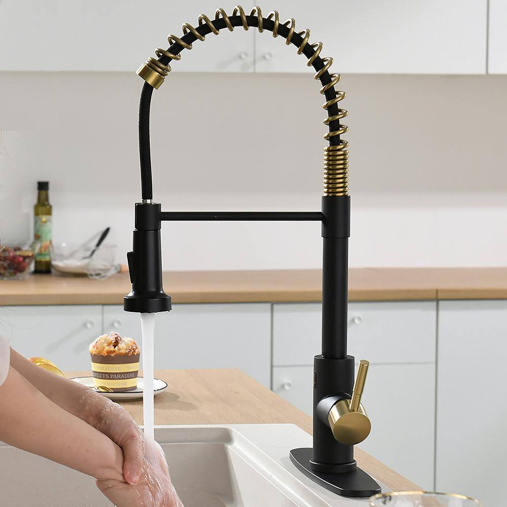 Black and Gold Touchless Pull Down Kitchen Faucet with Sprayer