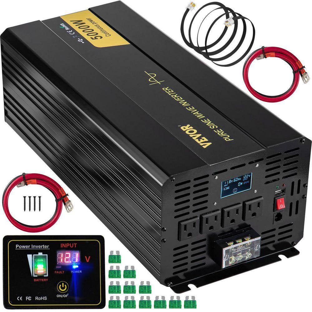 VEVOR 5000-Watt DC 12V to AC 120V Pure Sine Wave Inverter Car Converter w/ LCD Display USB Port Remote Controller for Car RV (w3QuwJhw0pkCLsm)