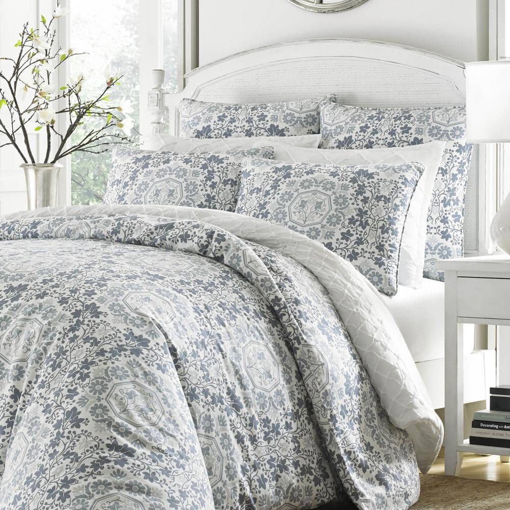 Caldecott Blue Cotton Sateen Full/Queen Duvet Cover Set