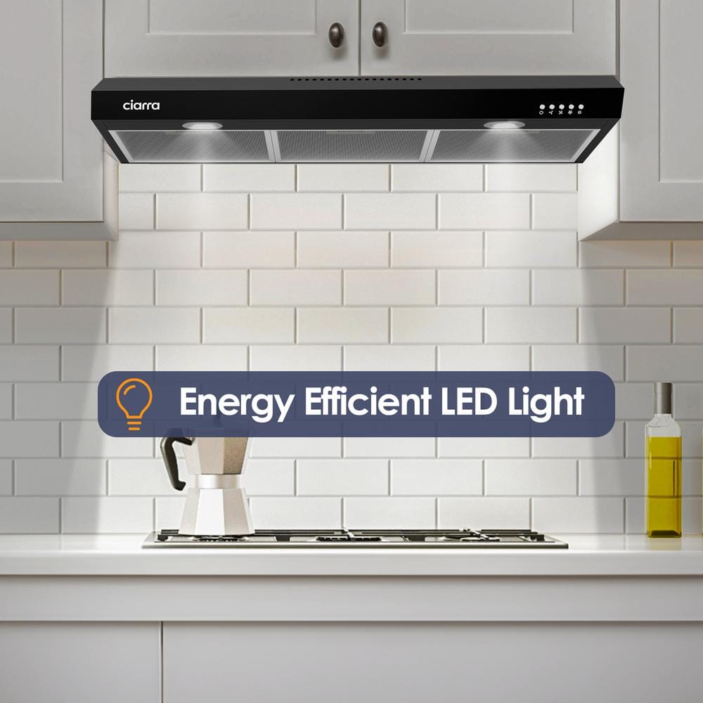 CIARRA Black Stainless Steel 30" Convertible Under Cabinet Range Hood