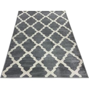 Comfy Trellis Lattice Gray 5 ft. x 7 ft. Classic Braided Vintage Contemporary Polypropylene Rectangular Area Rug