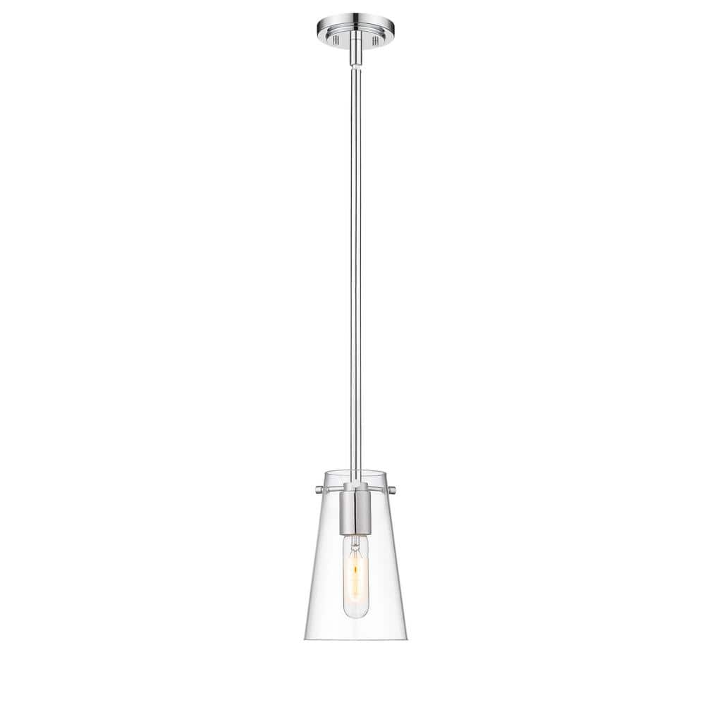 Kira 5 in. 1-Light Chrome Shaded Pendant Light with Clear Glass Shade, No B