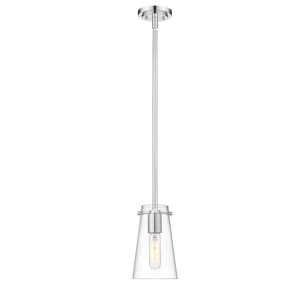 Unbranded Kira 5 in. 1-Light Chrome Shaded Pendant Light with Clear Glass Shade, No Bulbs Included