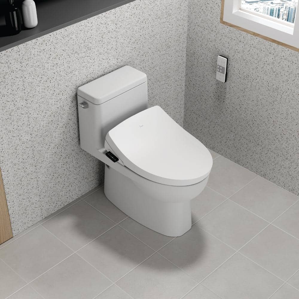 White Electric Bidet Seat with Heated Elongated Design