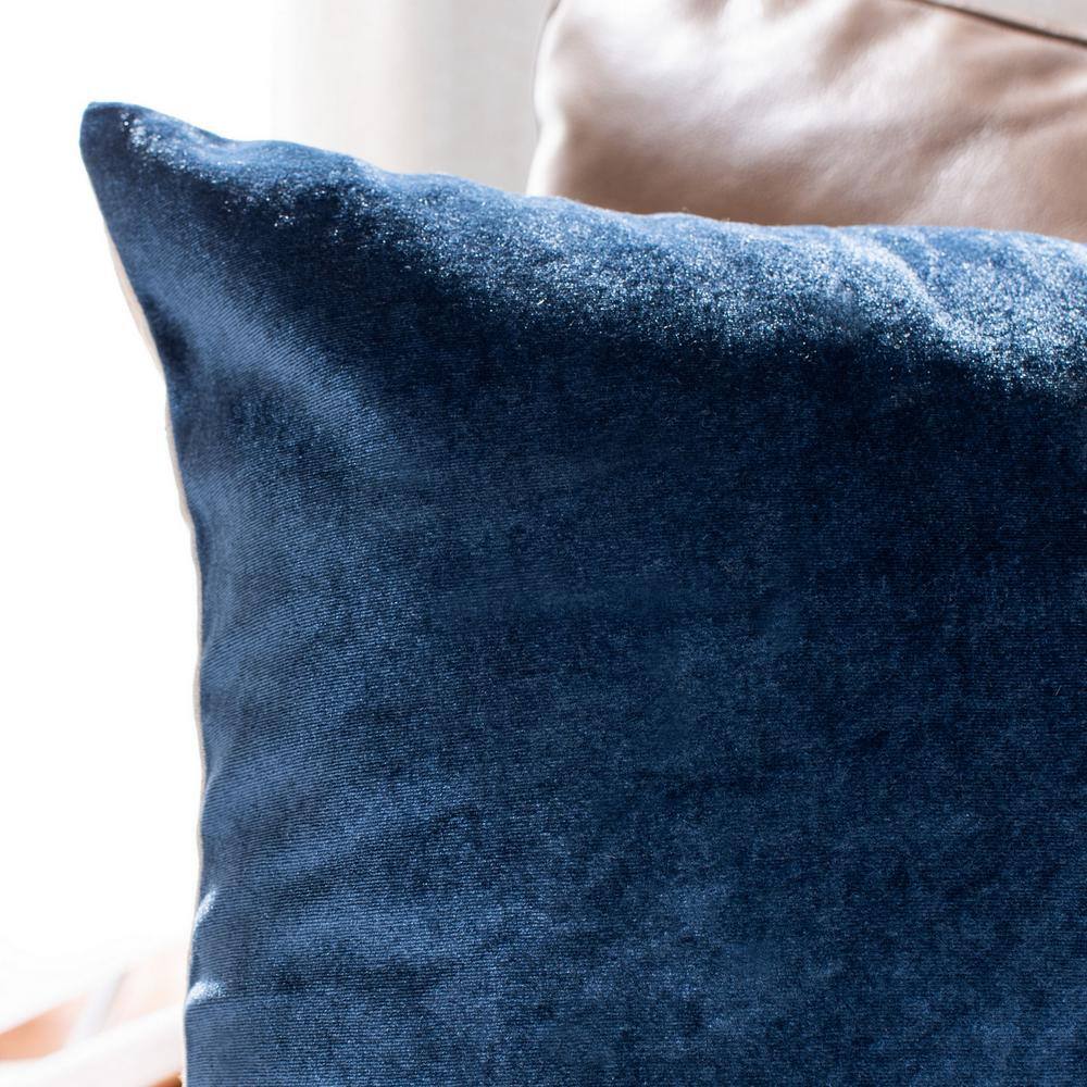 Sapphire Striped 18'' Square Blue Velvet Decorative Pillow