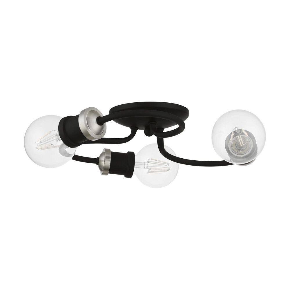 Black and Brushed Nickel 3-Light Flush Mount Ceiling Fixture