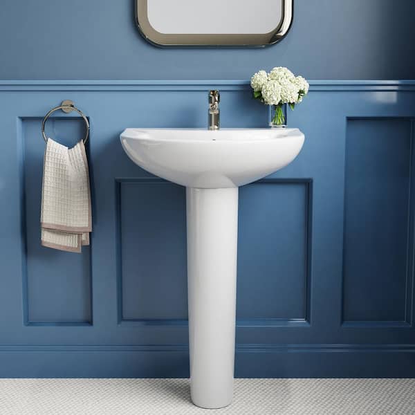 Hanikes 20 1/2 in. White Vitreous China Pedestal Combo Bathroom Sink in U-Shape Design with Overflow