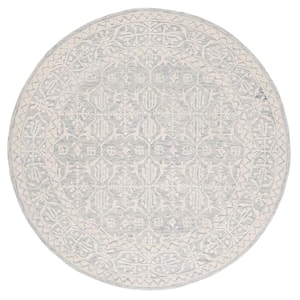 Metro Light Gray/Ivory 6 ft. x 6 ft. Floral Border Round Area Rug