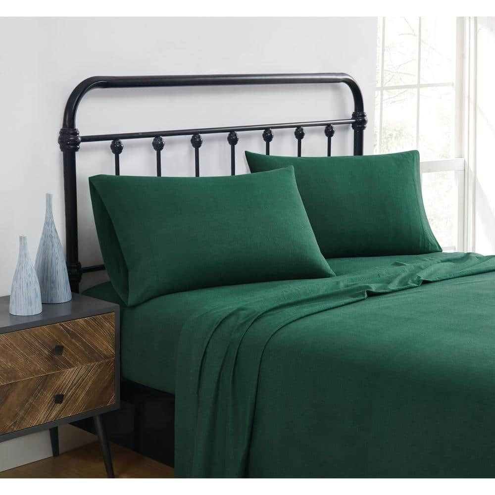 Truly Soft Solid Green Queen Cotton Flannel Sheet Set