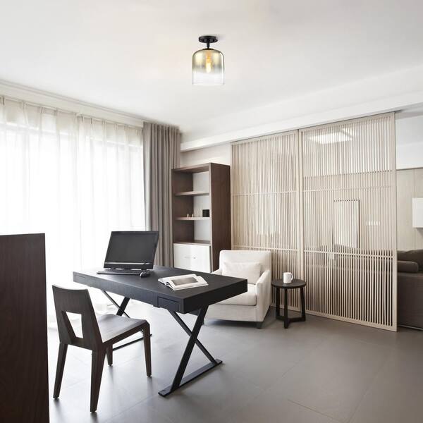 Designers Fountain - Gastby 8.5 in. 1-Light Matte Black Glam Entryway Semi-Flush Mount with Gold Ombre Glass Shade