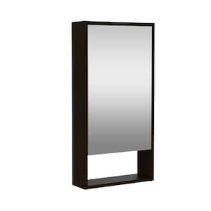 Black 17.9 in. W x 35.4 in. H Rectangular Particle Board Mirror Medicine Cabinet with Mirror Surface Mount Two Shelves