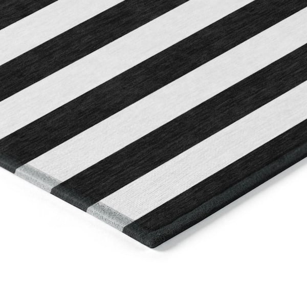 Black and White 9 ft. x 12 ft. Woven Striped Polyester Rectangle Indoor/Outdoor Area Rug