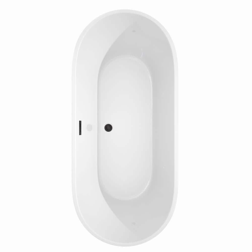 Carissa 71'' White Acrylic Freestanding Bathtub with Matte Black Trim