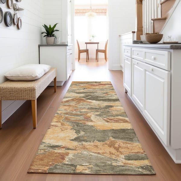 Mayfield Premium Machine Washable Abstract AMF1344 Copper 2 ft. 3 in. x 7 ft. 6 in. Runner Rug