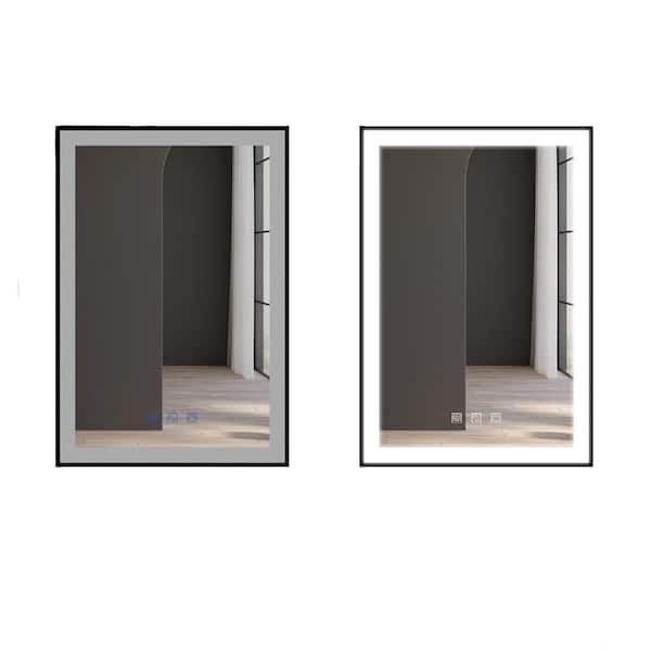 BW 24 in. W x 36 in. H Rectangular Frameless Led Mirror-Dimmable Wall Bathroom Vanity Mirror in Black