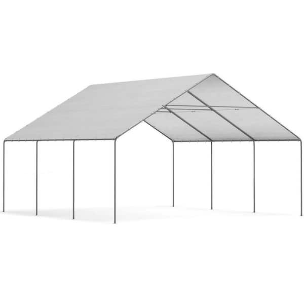 HOMMOW 20 ft. W x 20 ft. D Outdoor Portable Carport, Waterproof & UV Protected Garage Top Tarp Shelter Cover for Car&Boat,White