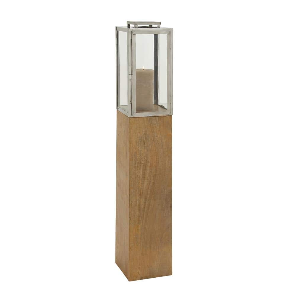 Brown Mango Wood and Glass Hanging Candle Lantern