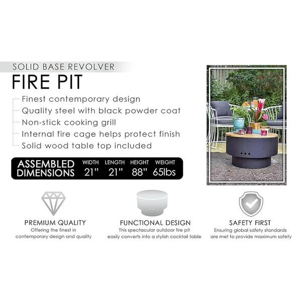 HotSpot Solid Base Revolver Fire Pit w Wood Table Top HotSpot Solid Base Revolver Fire Pit w Wood Table Top