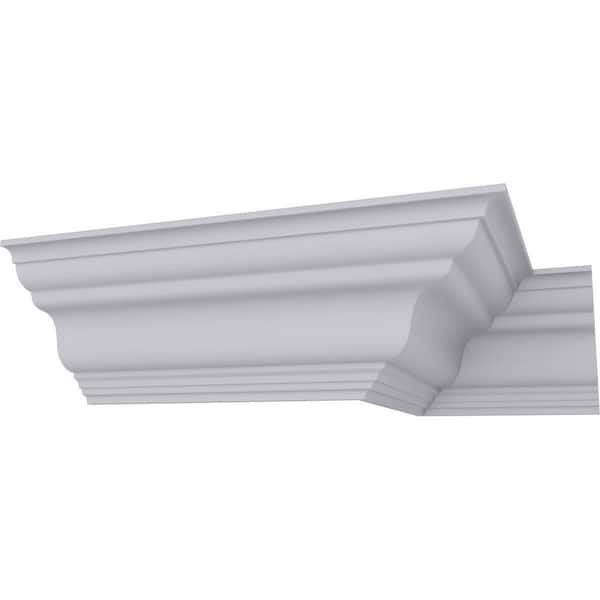 Ekena Millwork 3-7/8 in. x 3-7/8 in. x 94-1/2 in. Polyurethane Dublin Traditional Smooth Crown Moulding